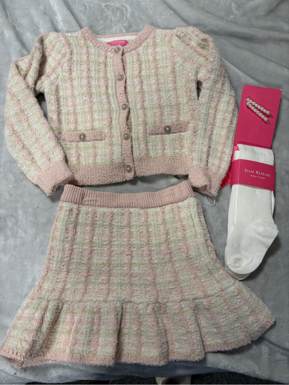 NWT Issac Mizrahi Girls Chenille Plaid Sweater Set Size 5/6T